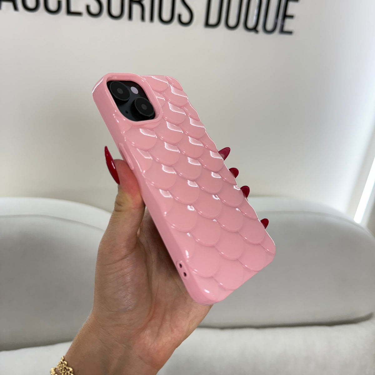 CASE IPHONE 13-14 ESCAMAS ROSADO