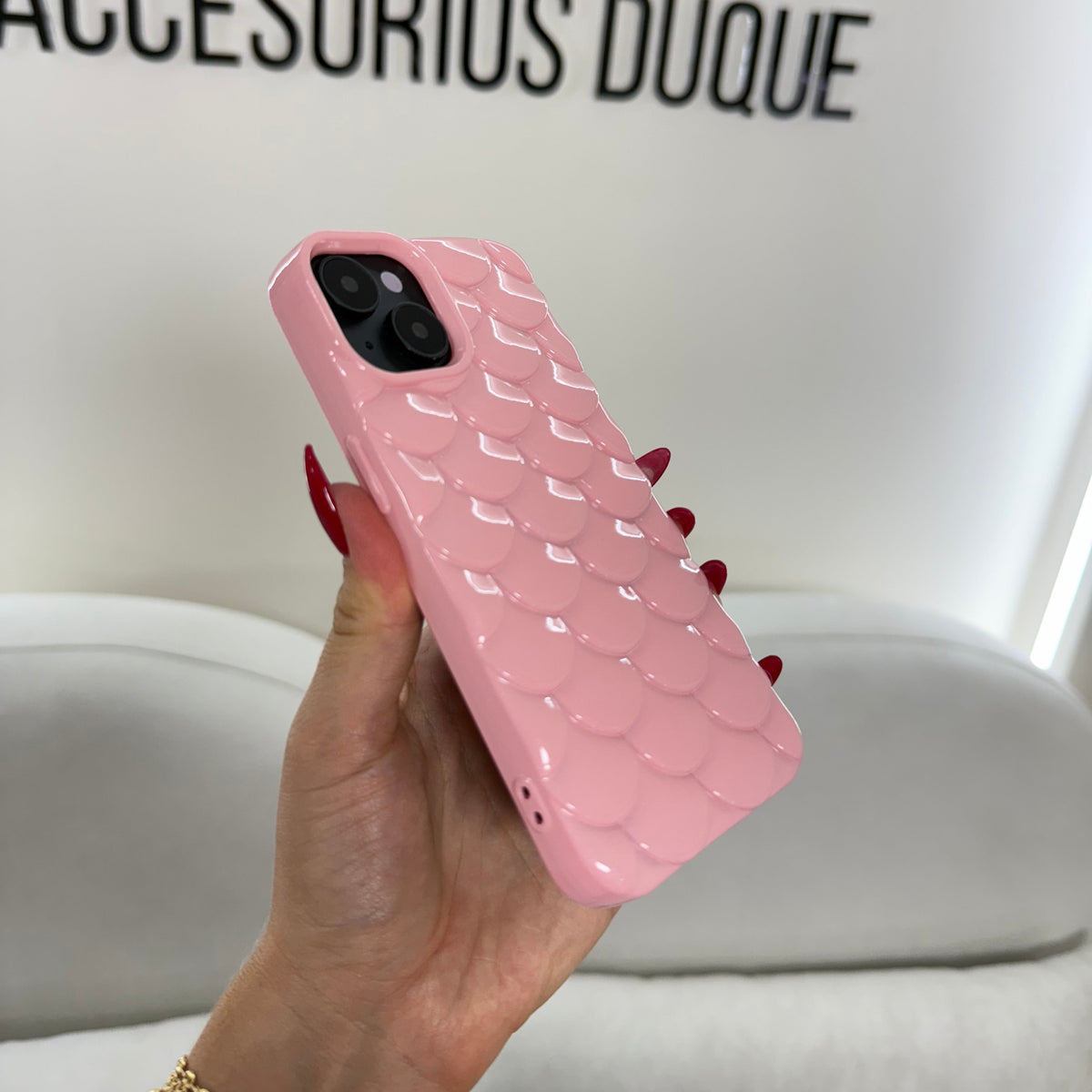 CASE IPHONE 14 PLUS ESCAMAS ROSADO