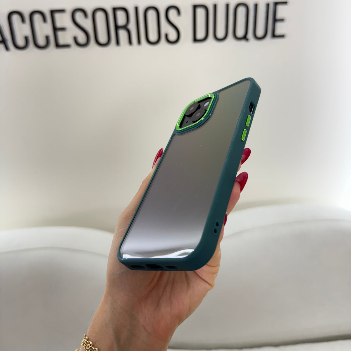 CASE IPHONE 13-14 BORDE COLOR VERDE