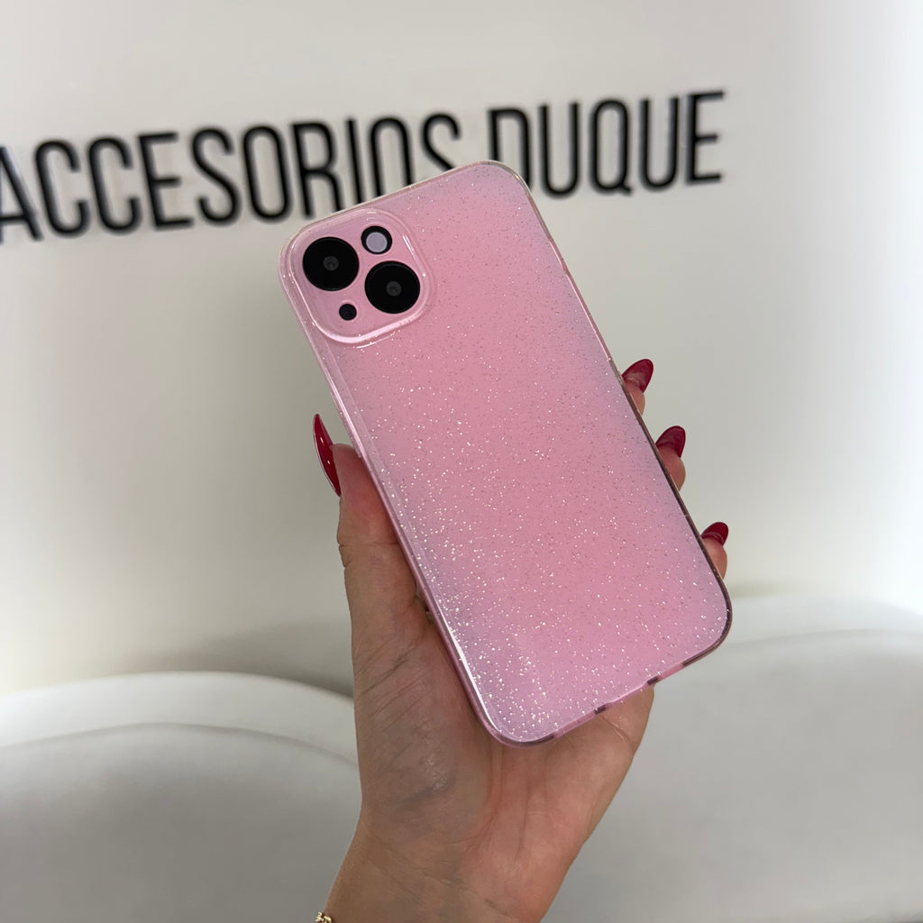 CASE IPHONE 14 PLUS DESTELLOS ROSADO