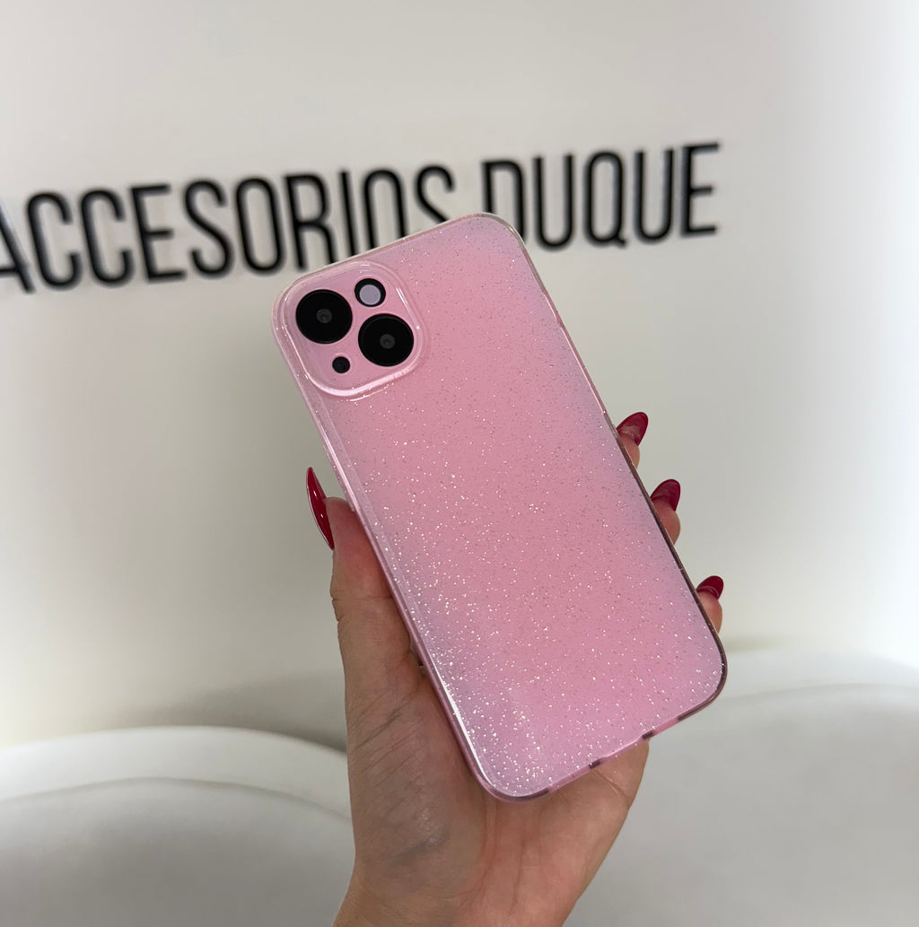 CASE IPHONE 13-14 DESTELLOS ROSADO