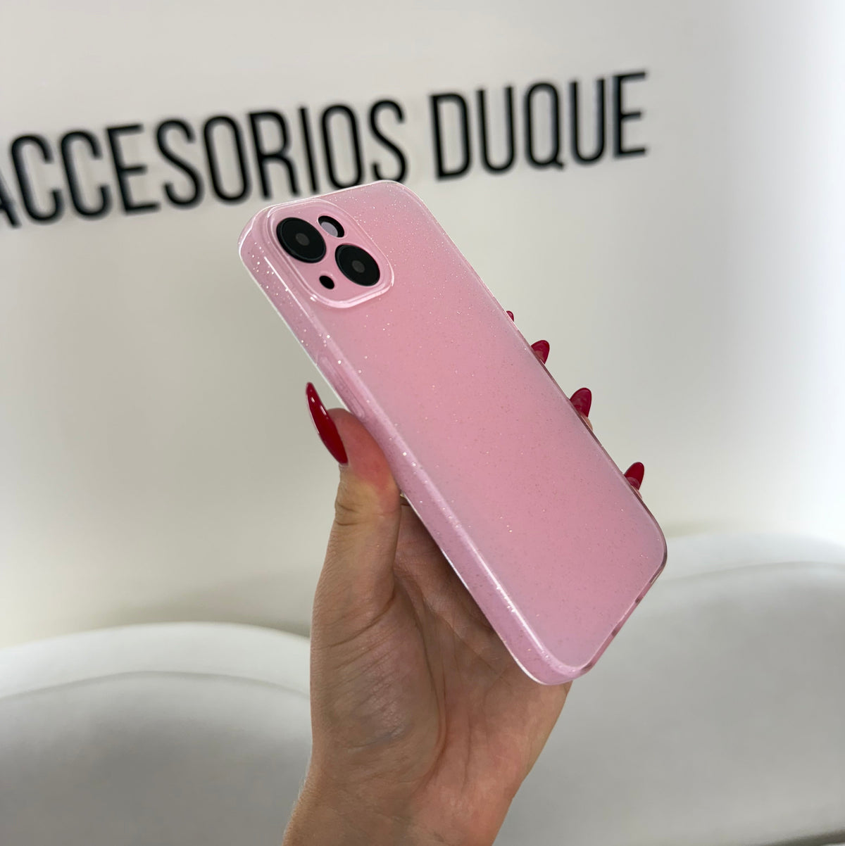 CASE IPHONE 14 PLUS DESTELLOS ROSADO