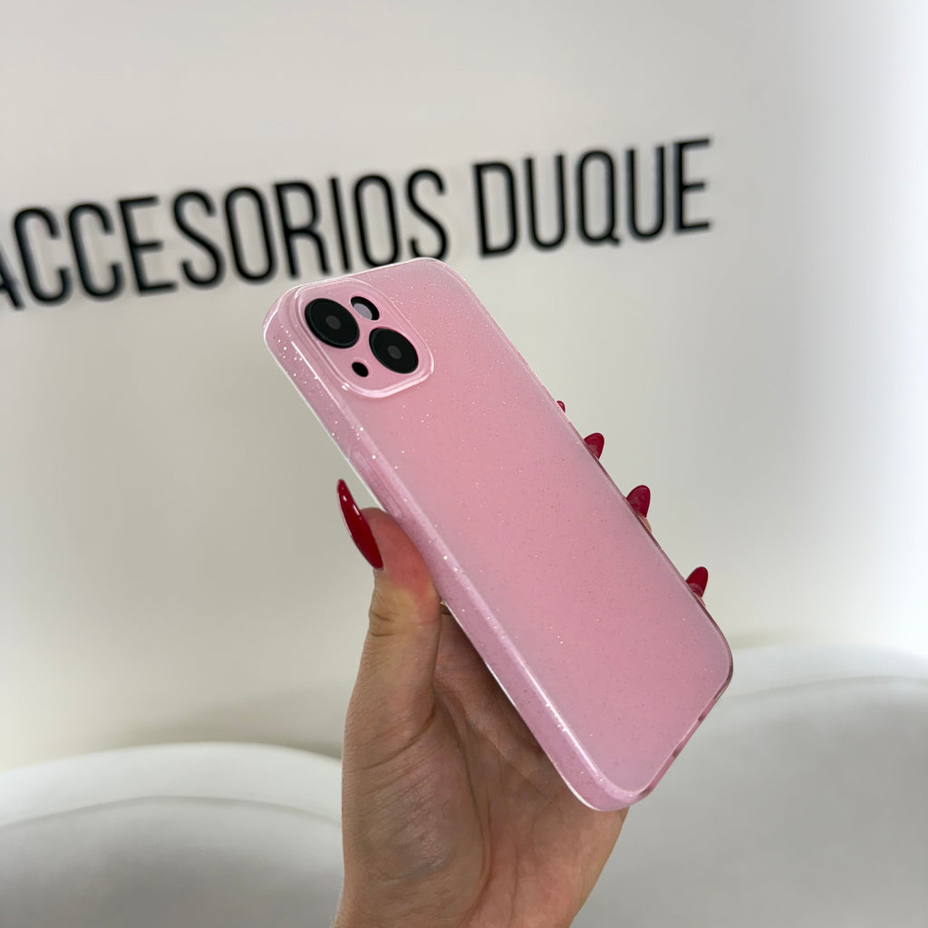 CASE IPHONE 13-14 DESTELLOS ROSADO