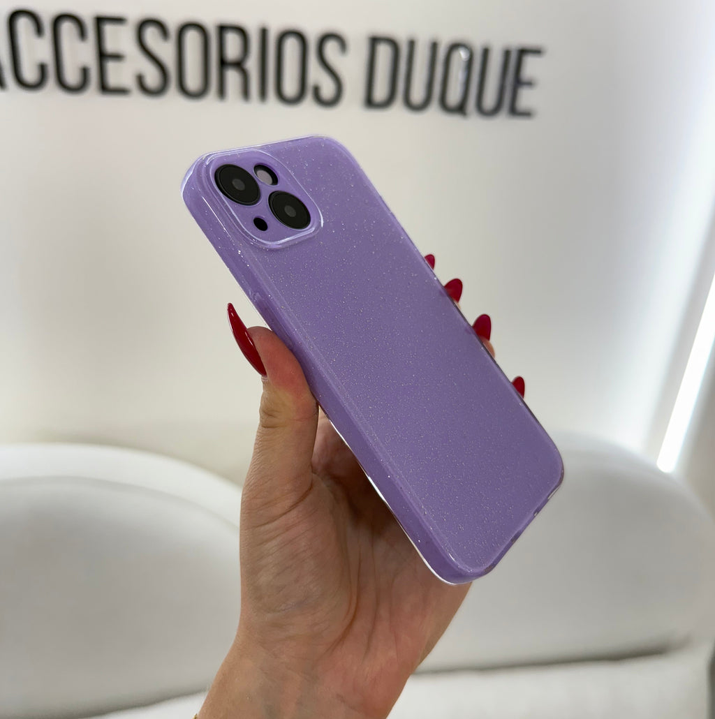 CASE IPHONE 14 PLUS DESTELLOS LILA