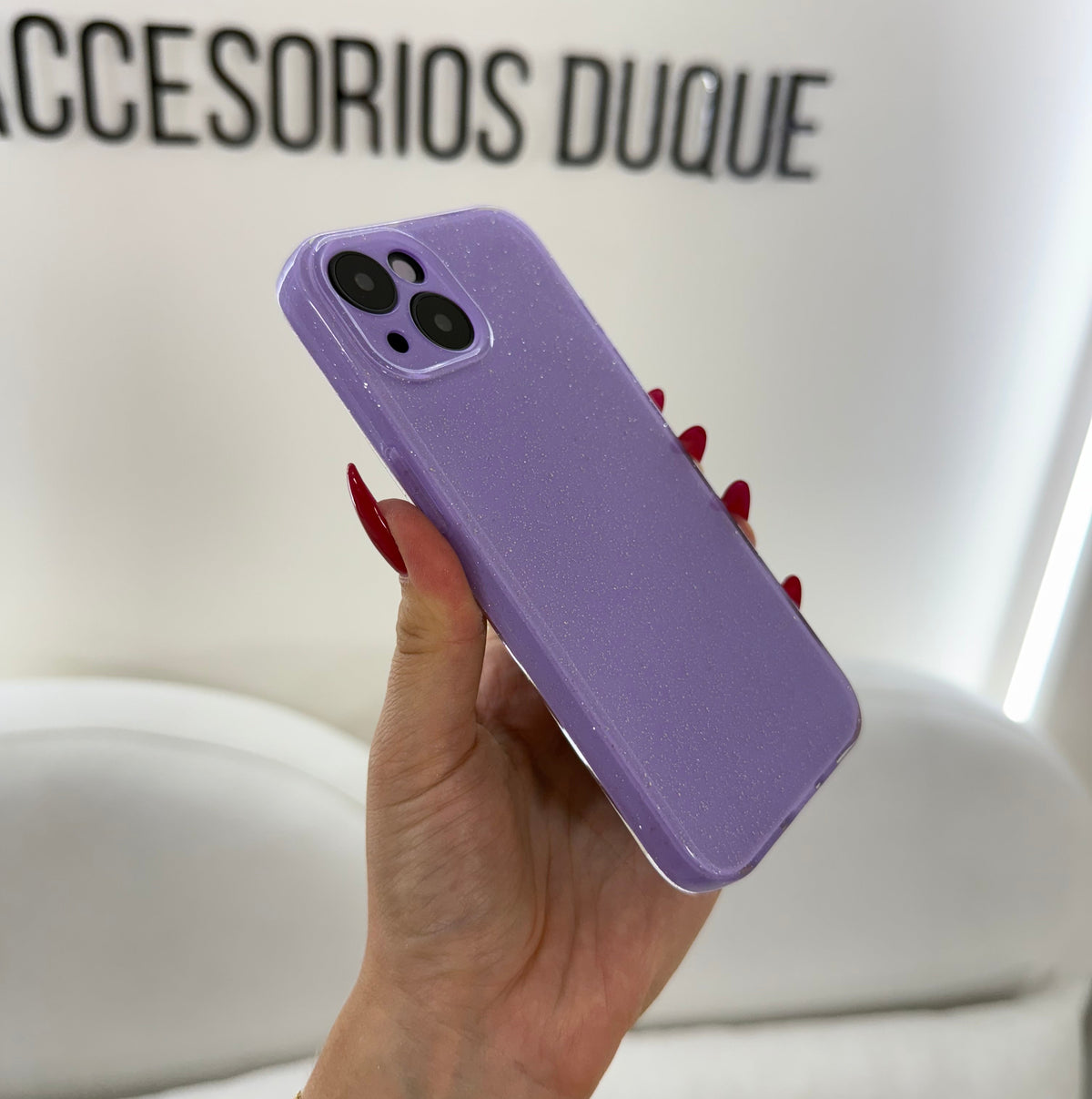 CASE IPHONE 14 PLUS DESTELLOS LILA