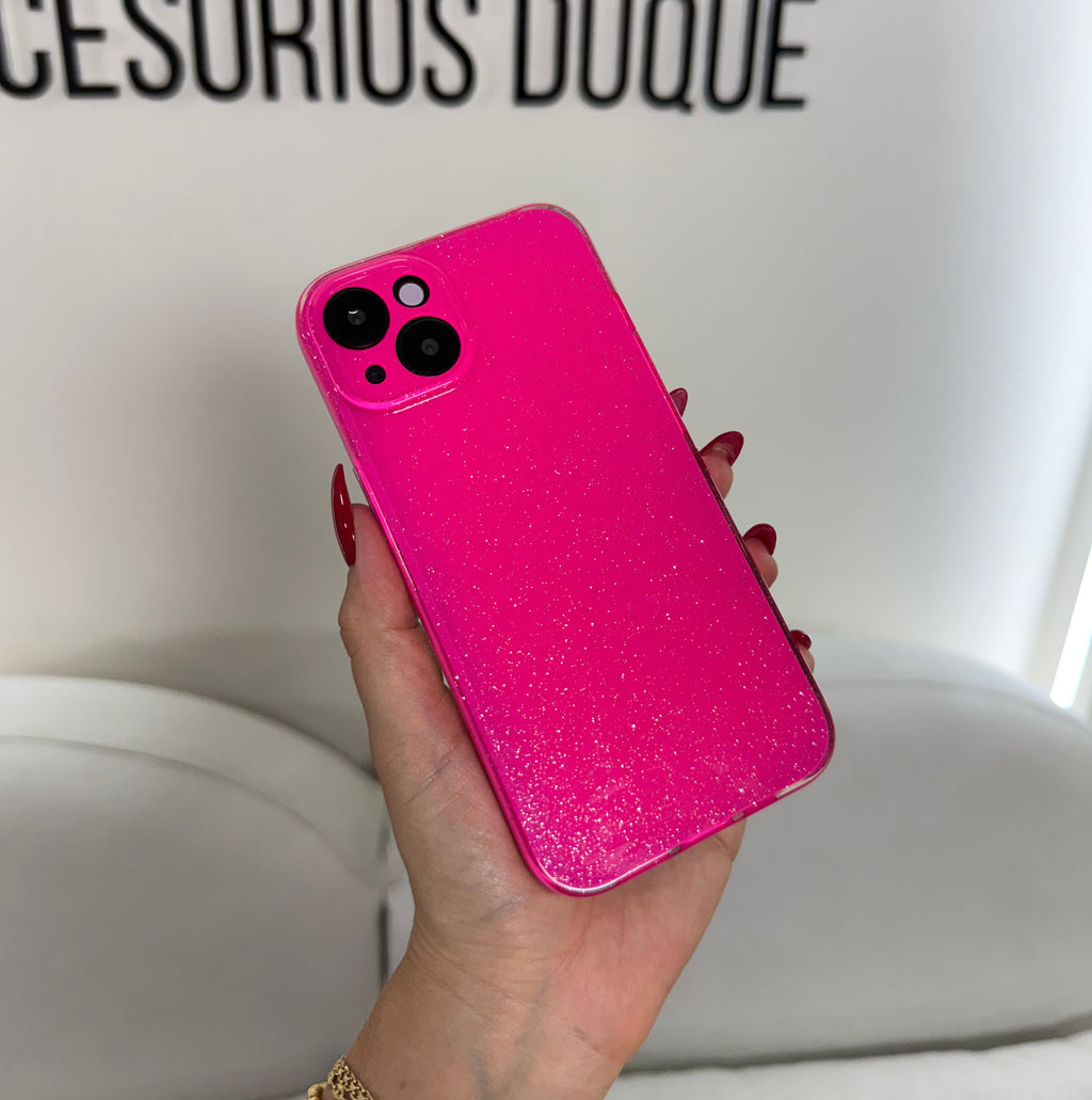 CASE IPHONE 14 PLUS DESTELLOS FUCSIA