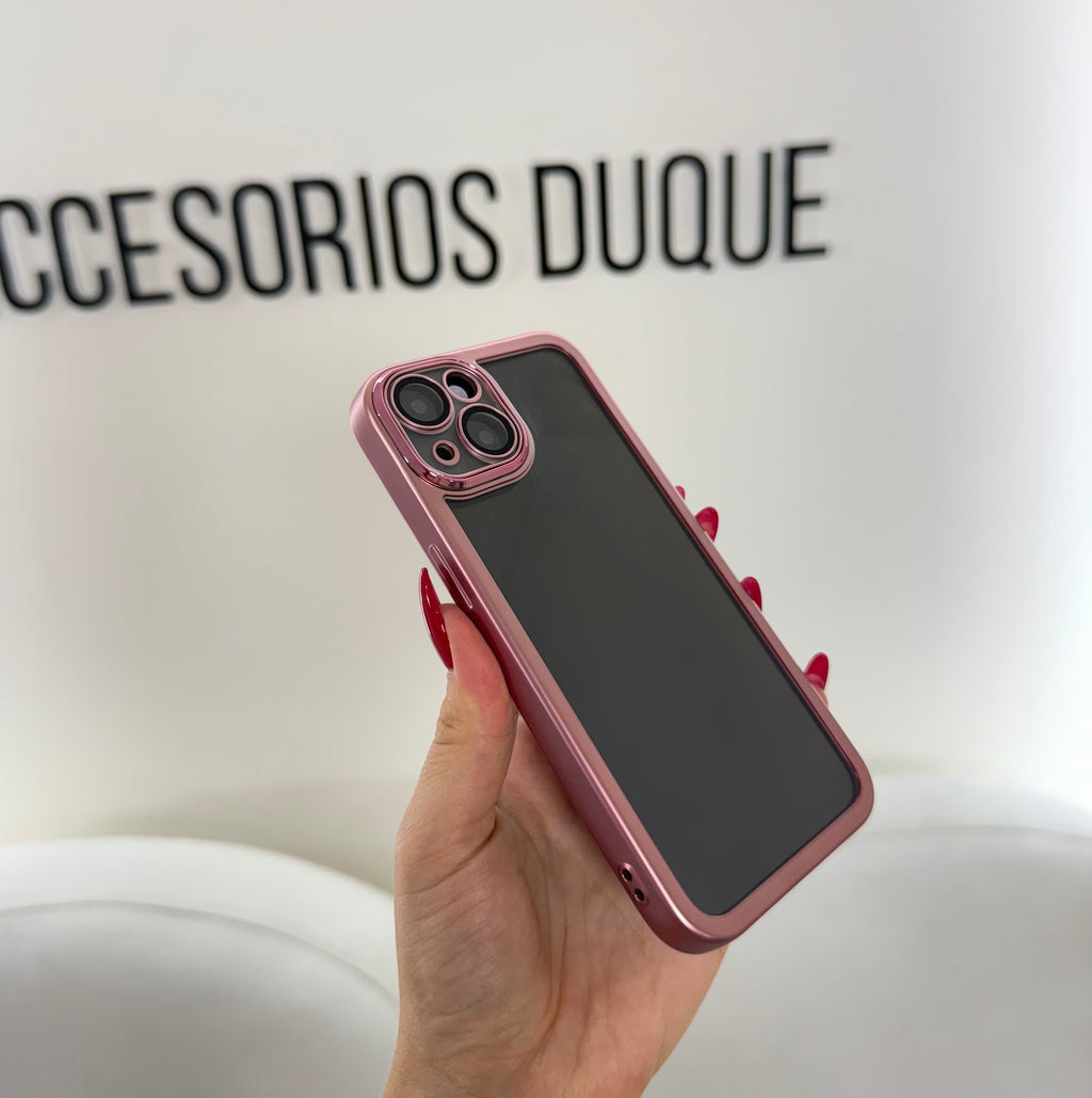 CASE IPHONE 14 PLUS BORDE METALIZADO ROSADO