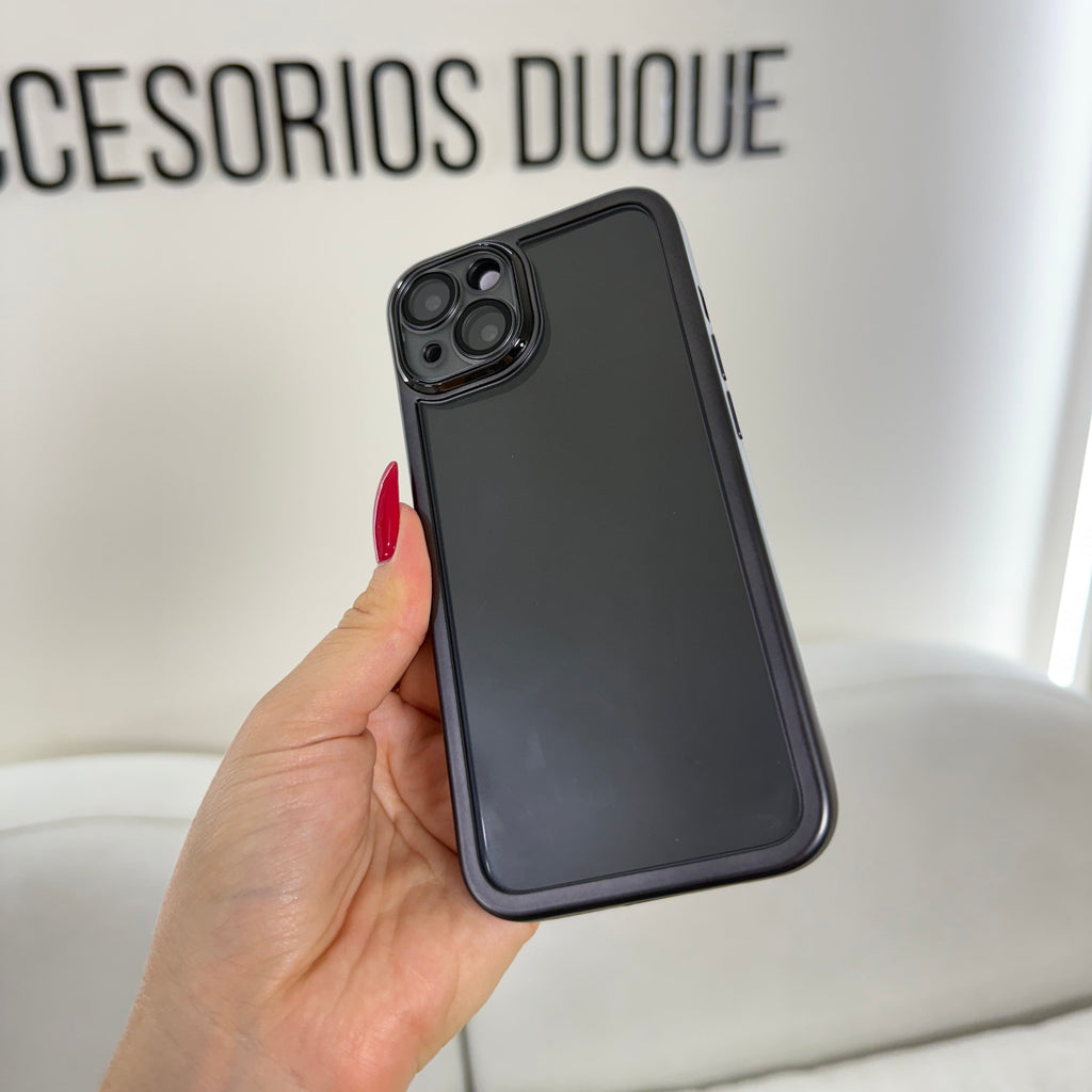 CASE IPHONE 14 PLUS BORDE METALIZADO NEGRO