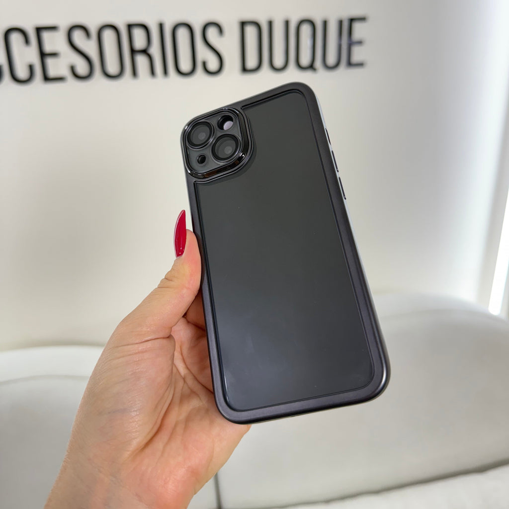 CASE IPHONE 13-14 BORDE METALIZADO NEGRO