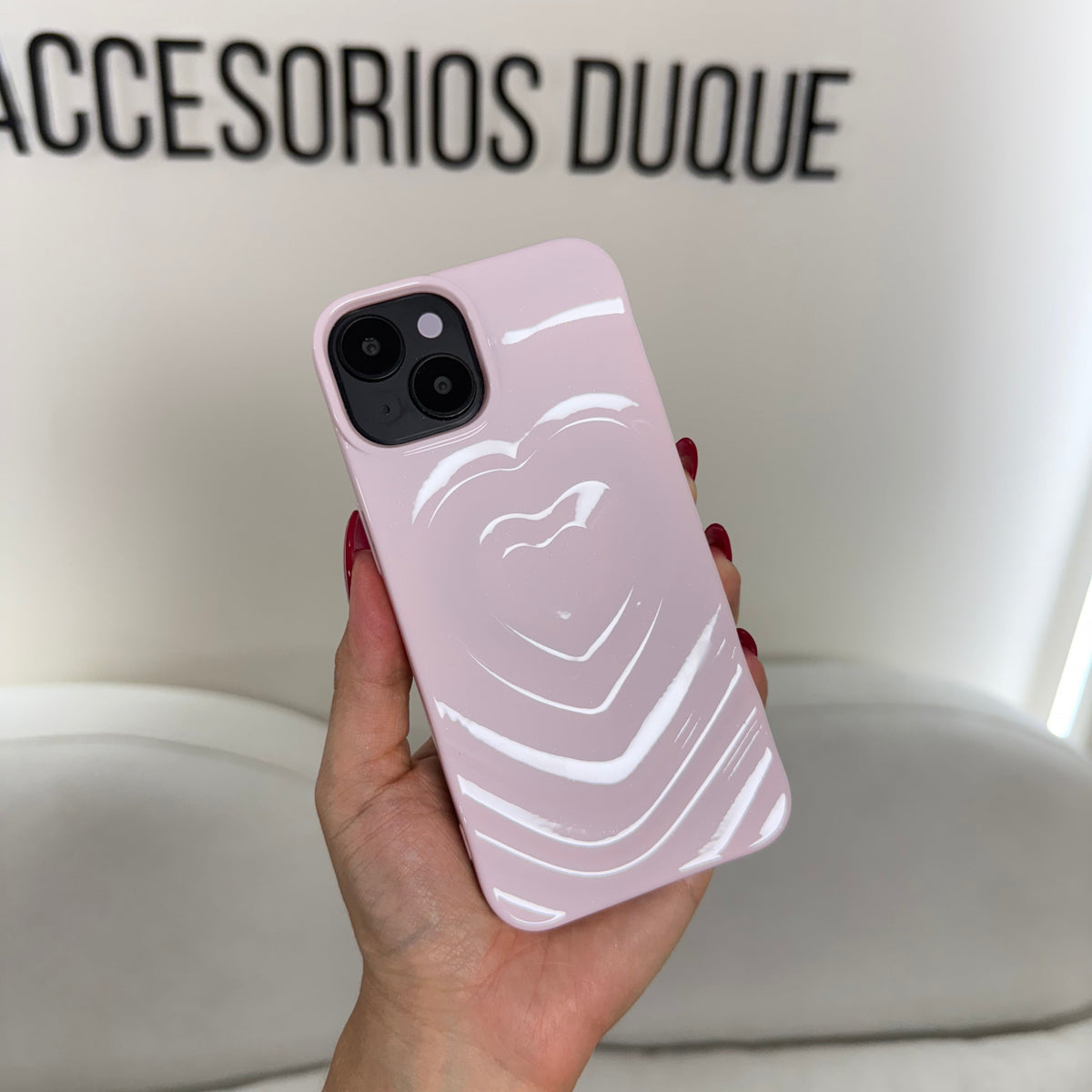 CASE IPHONE 13-14 LOVE 3D ROSADO
