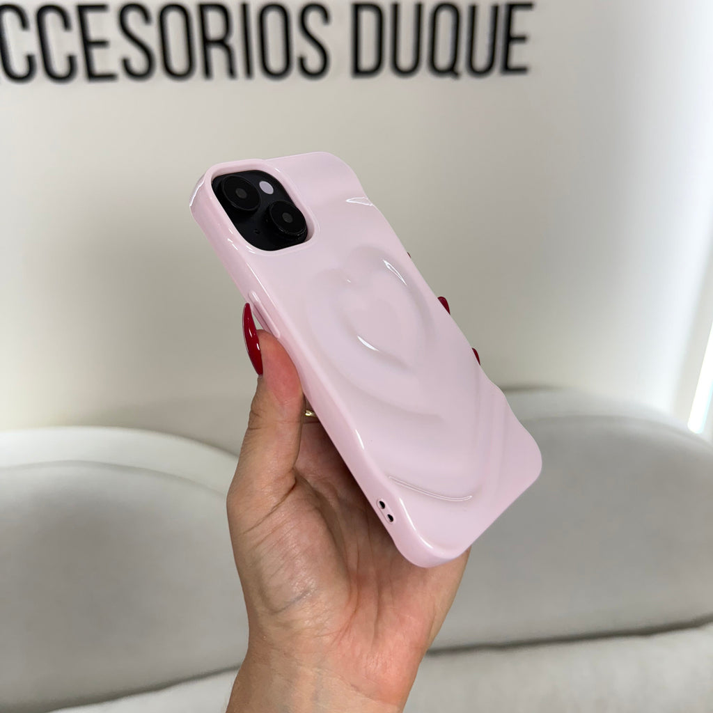 CASE IPHONE 13-14 LOVE 3D ROSADO
