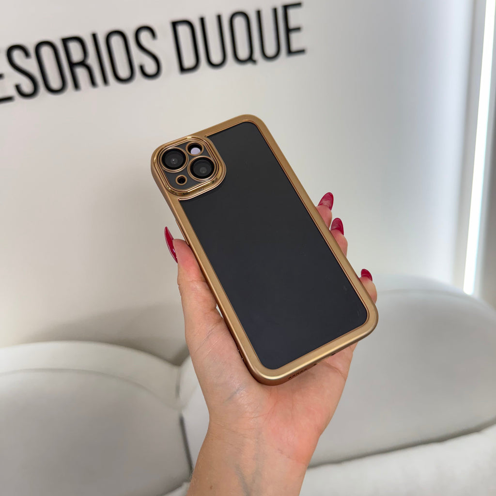 CASE IPHONE 14 PLUS BORDE METALIZADO DORADO