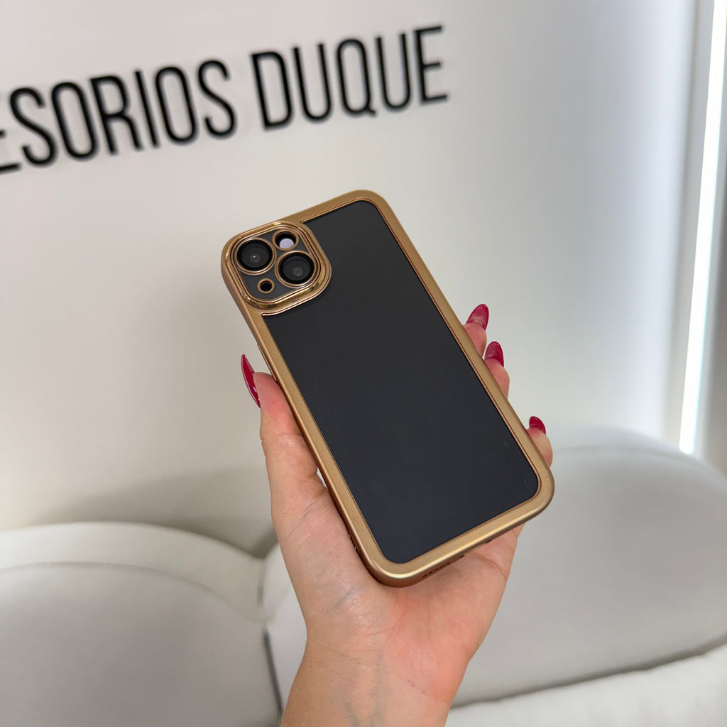 CASE IPHONE 13-14 BORDE METALIZADO DORADO