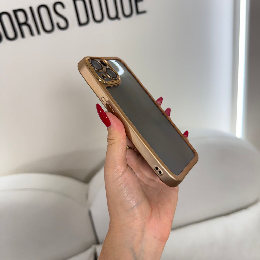 CASE IPHONE 14 PLUS BORDE METALIZADO DORADO