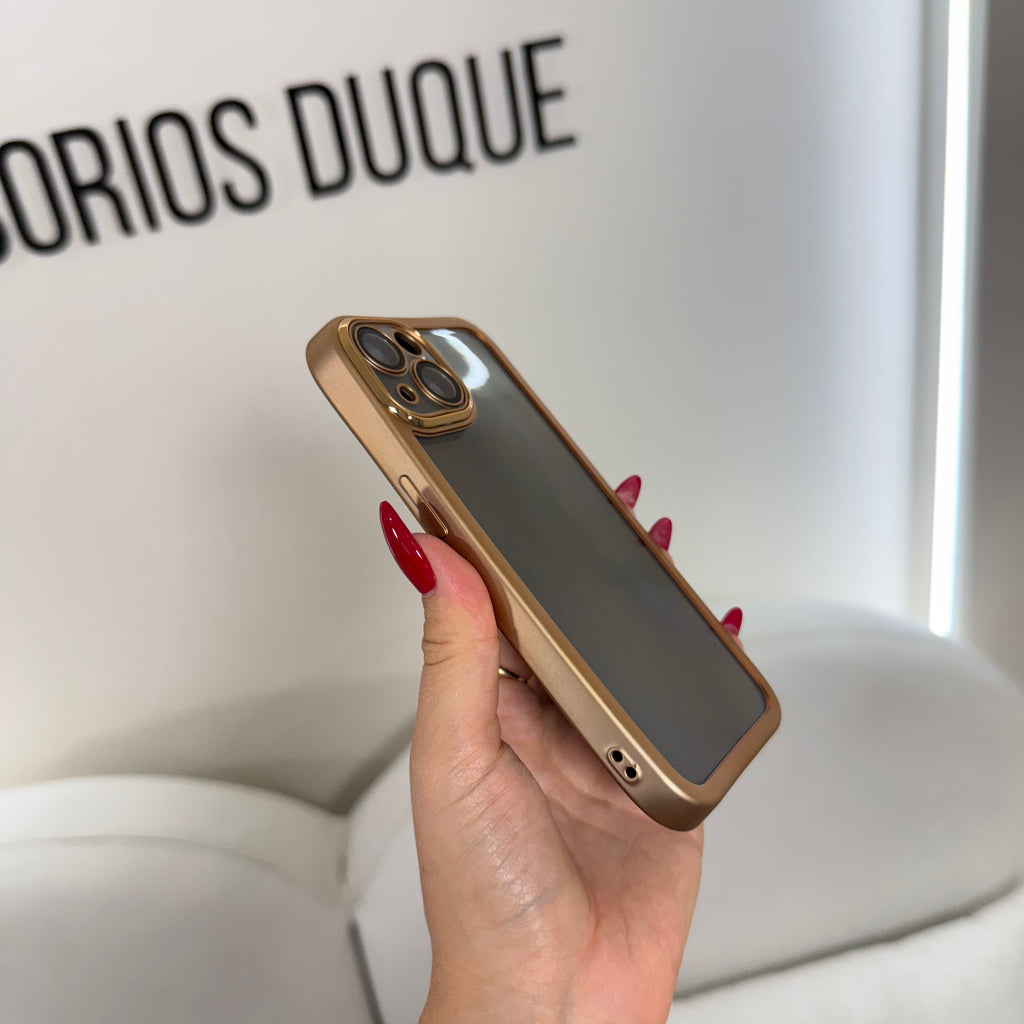 CASE IPHONE 13-14 BORDE METALIZADO DORADO
