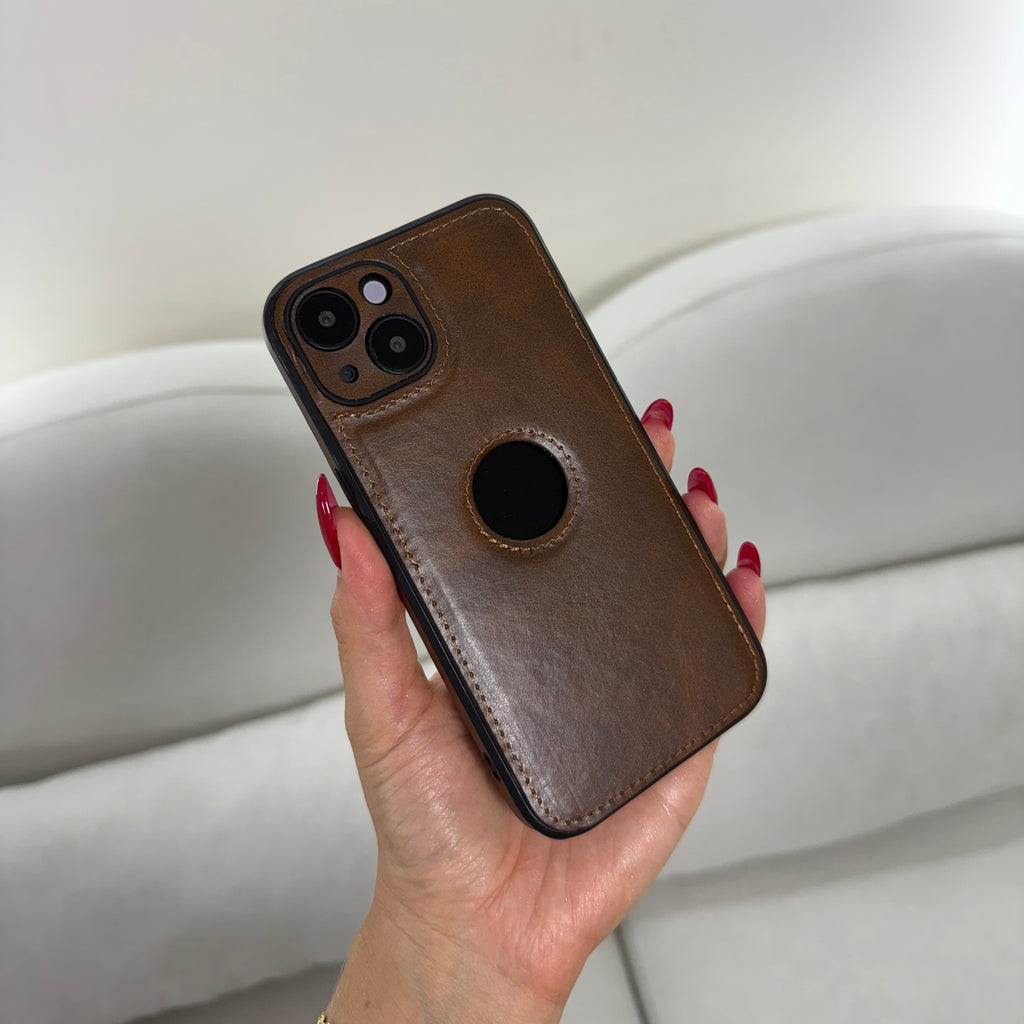 CASE IPHONE 13-14 TIPO CUERO CAFÉ