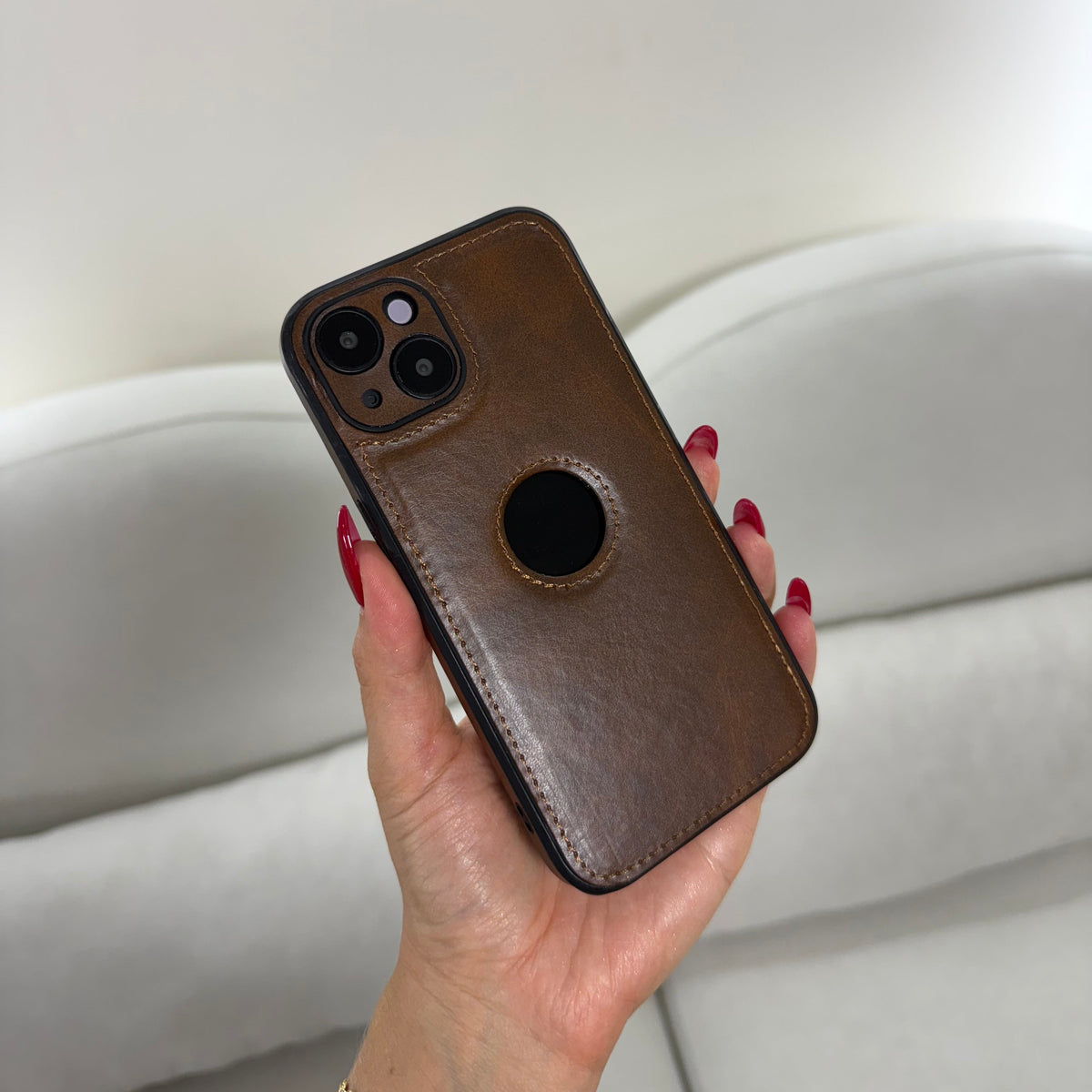 CASE IPHONE 13-14 TIPO CUERO CAFÉ