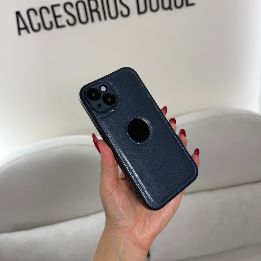 CASE IPHONE 13-14 TIPO CUERO AZUL