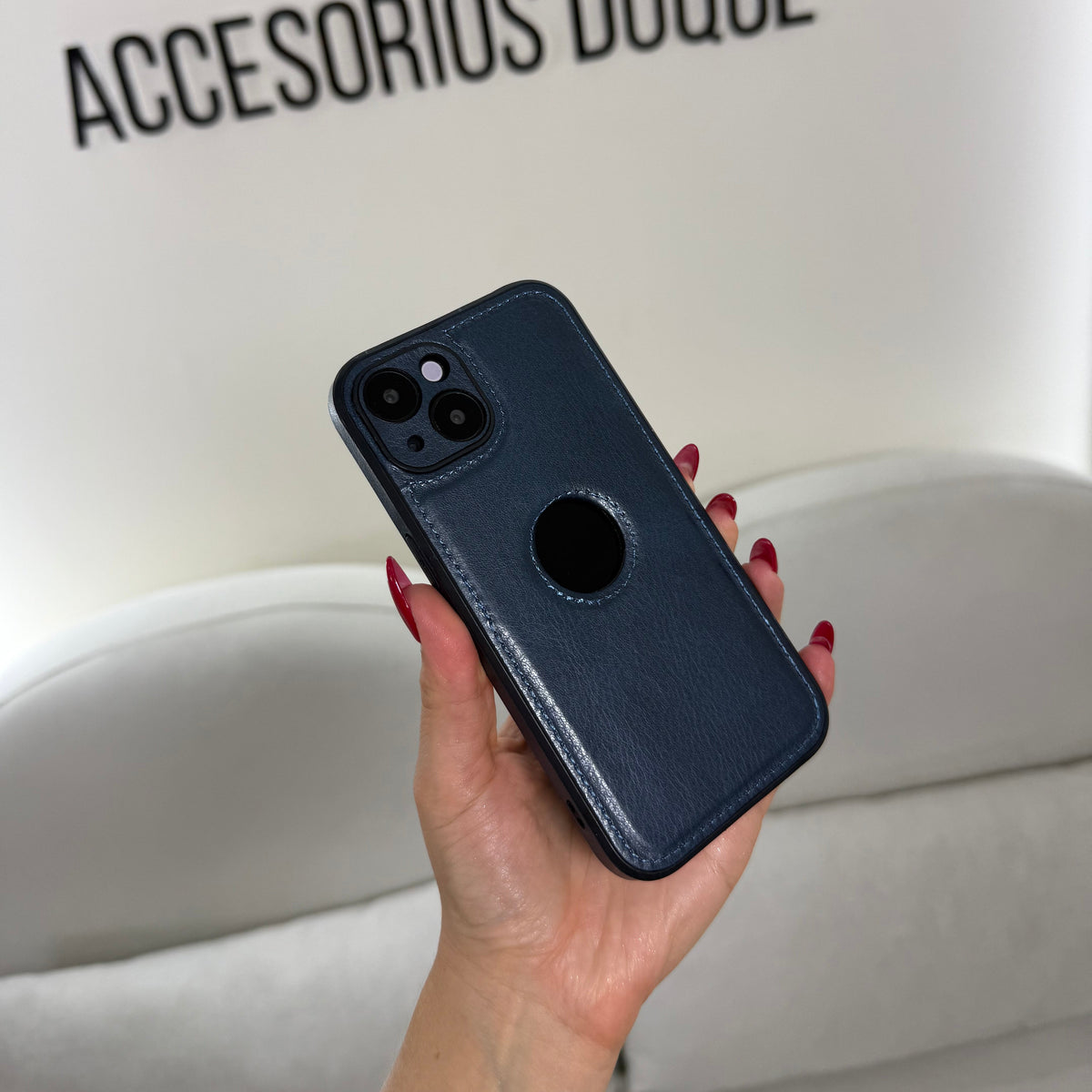 CASE IPHONE 13-14 TIPO CUERO AZUL