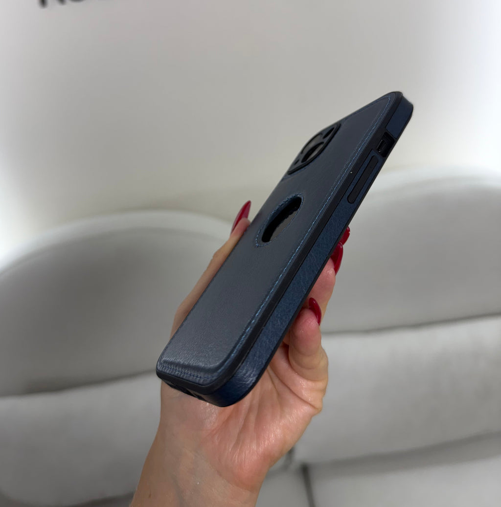 CASE IPHONE 13-14 TIPO CUERO AZUL