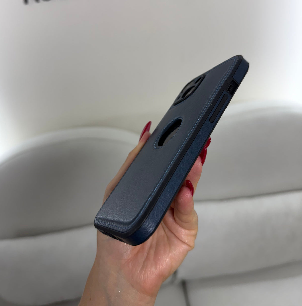 CASE IPHONE 13-14 TIPO CUERO AZUL