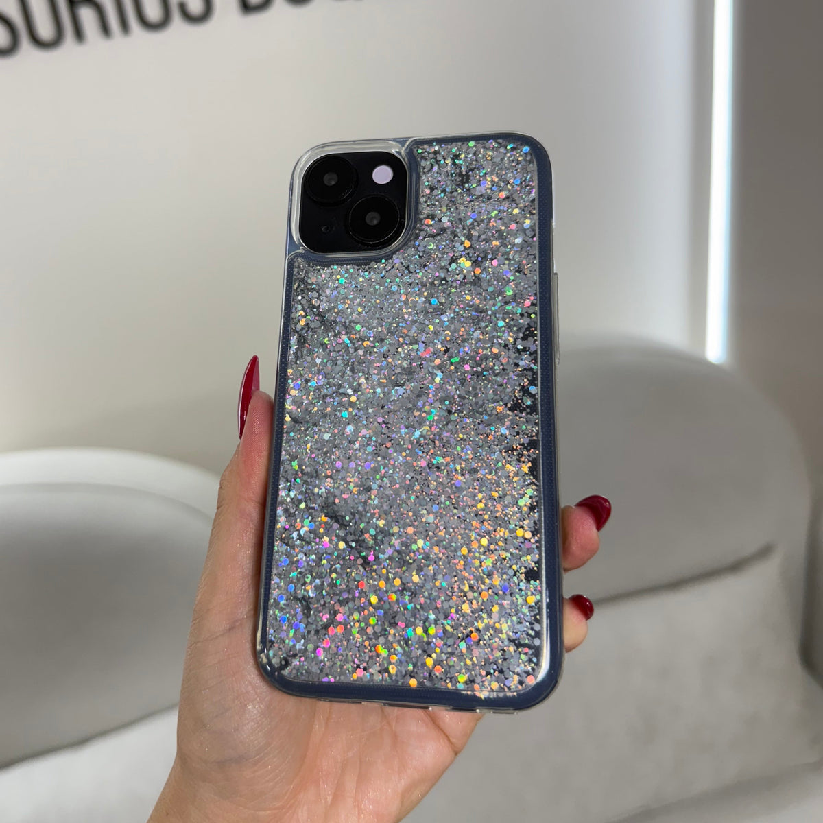 CASE IPHONE 13-14 PECERA PLATEADA