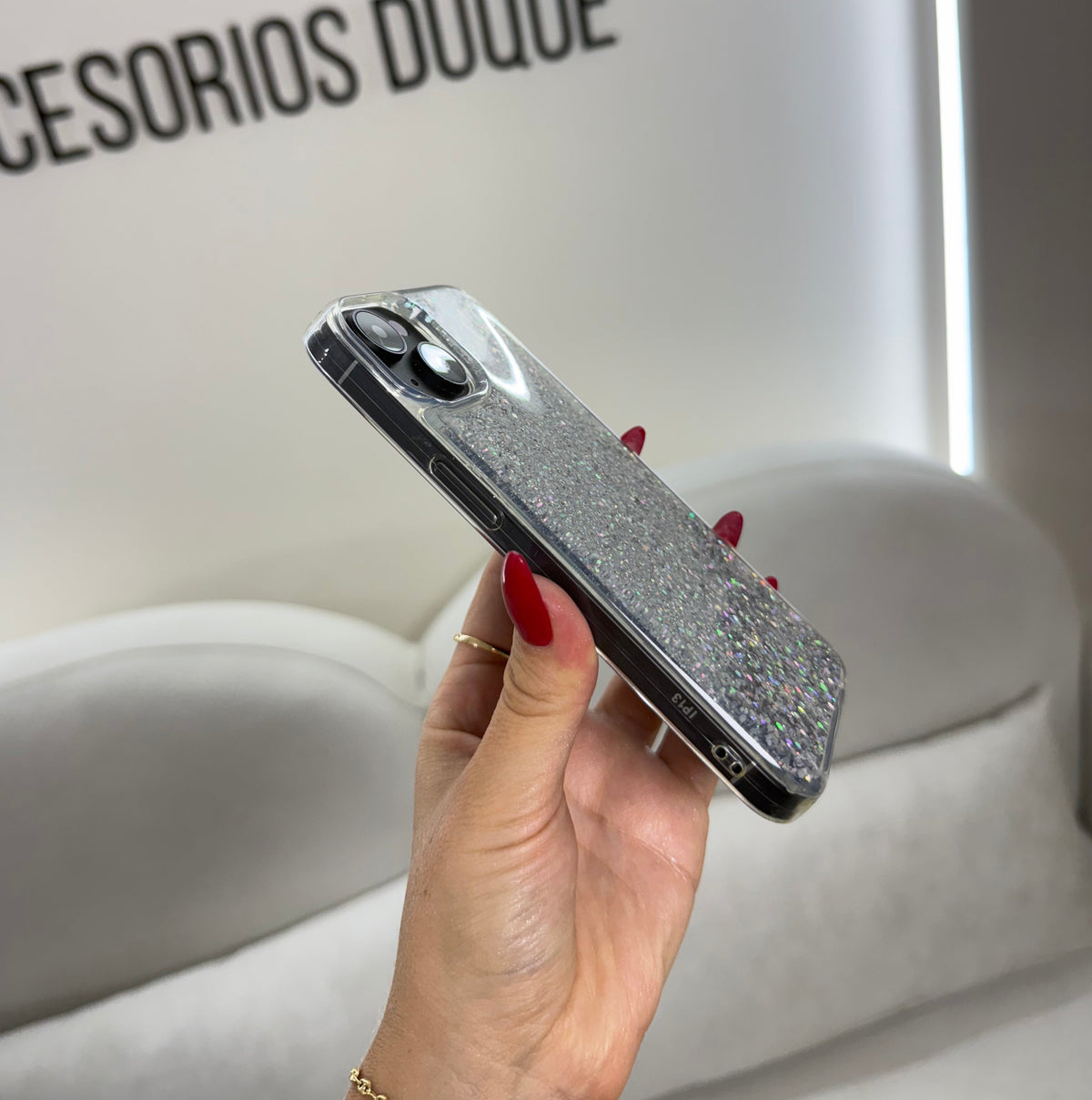 CASE IPHONE 13-14 PECERA PLATEADA