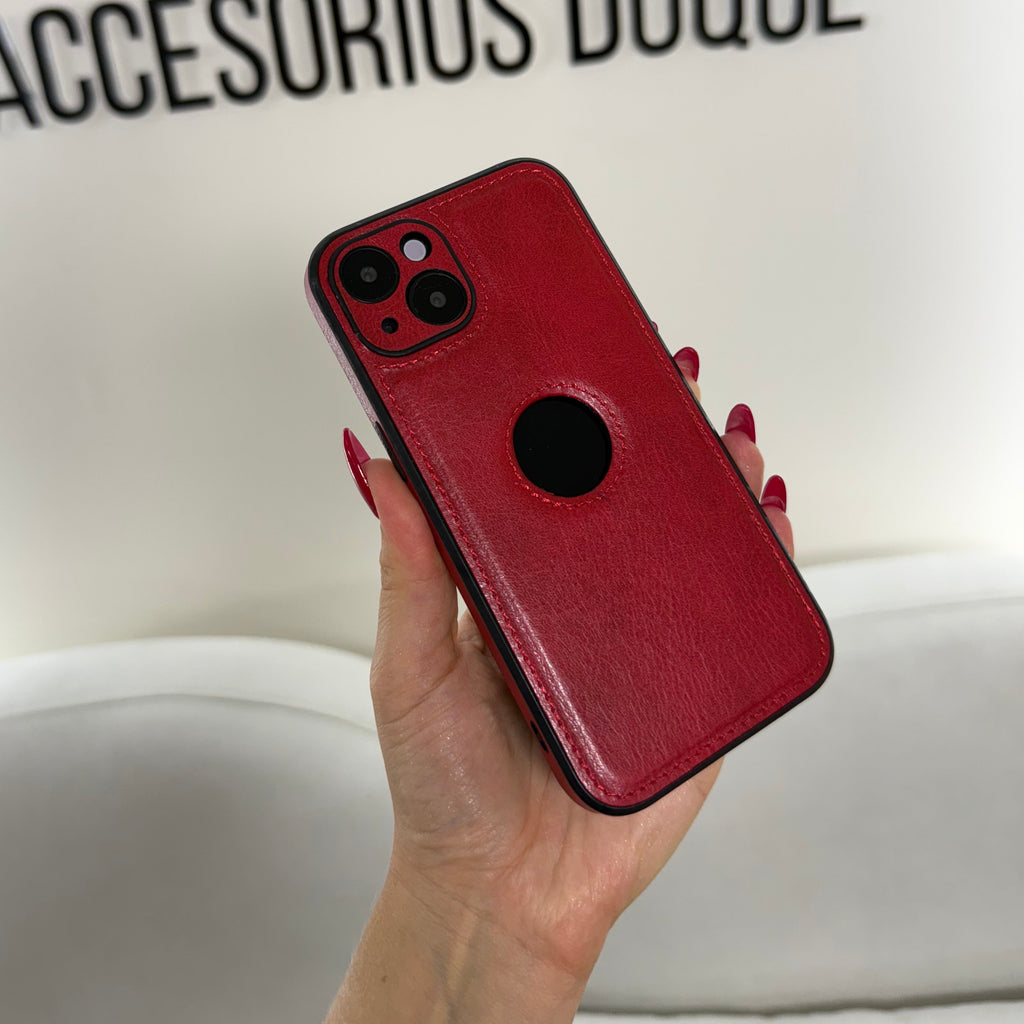 CASE IPHONE 13-14 TIPO CUERO ROJO