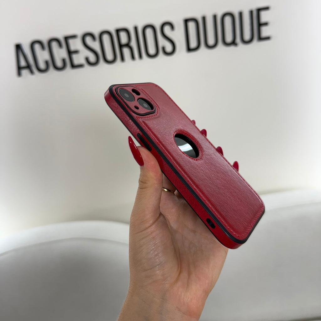 CASE IPHONE 13-14 TIPO CUERO ROJO