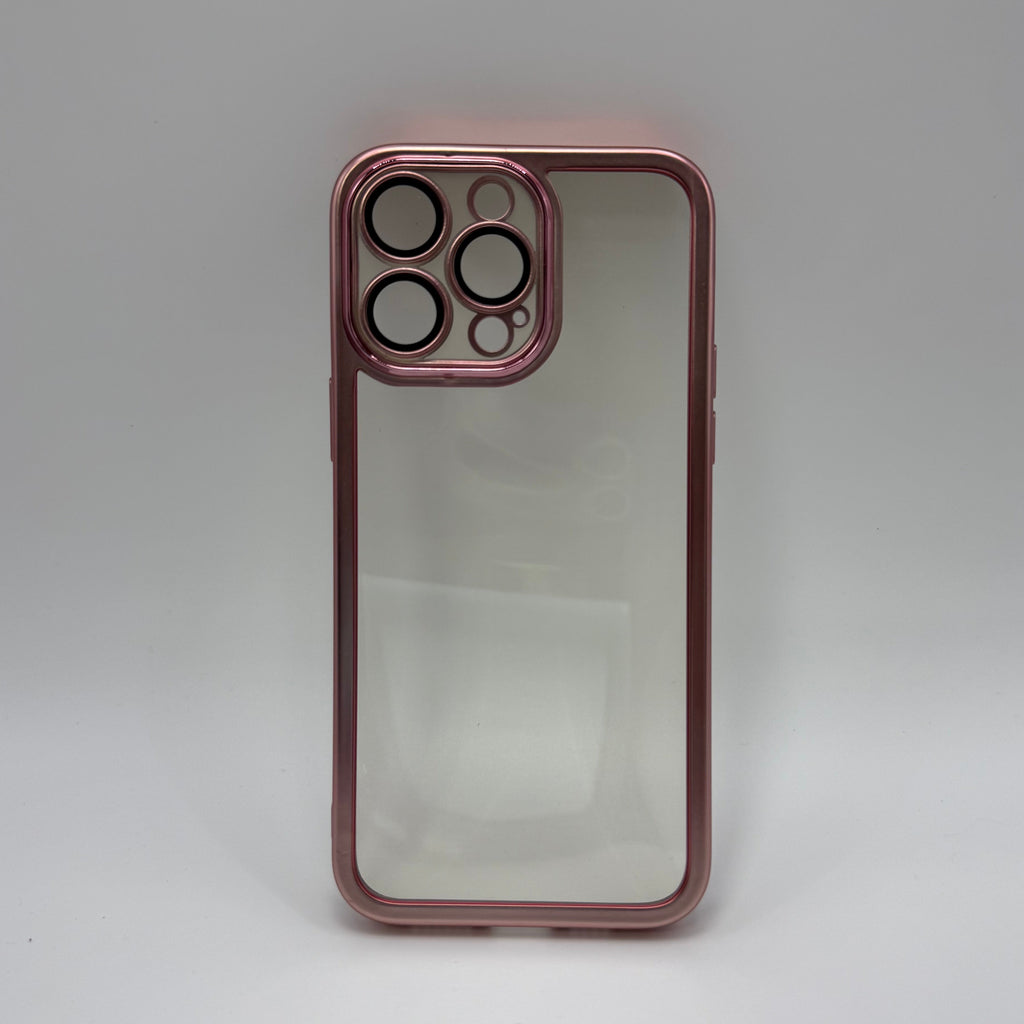 CASE IPHONE 13 PRO BORDE METALIZADO ROSADO
