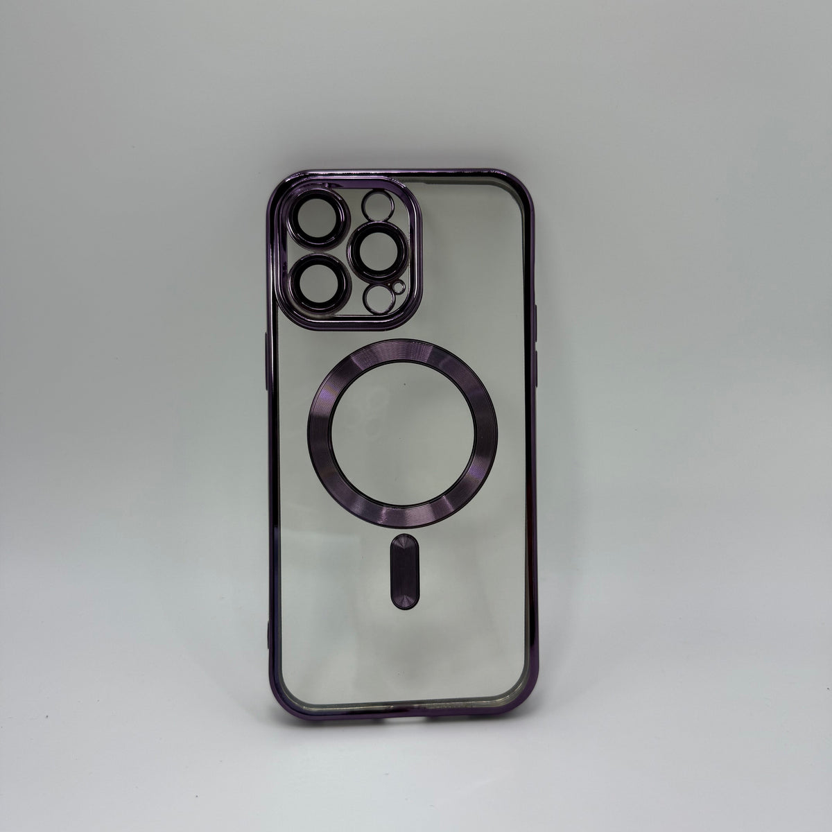 CASE IPHONE 15 PRO MAX BORDE METALIZADO MAGSAFE MORADO
