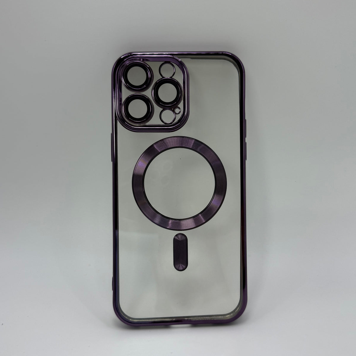 CASE IPHONE 13 PRO MAX BORDE METALIZADO MAGSAFE MORADO