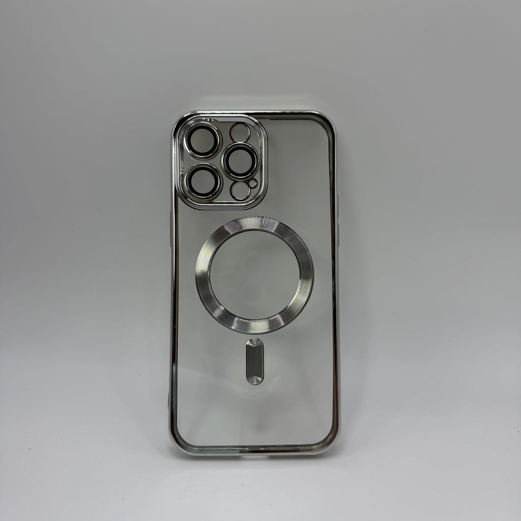 CASE IPHONE 14 PRO BORDE METALIZADO MAGSAFE  PLATEADO