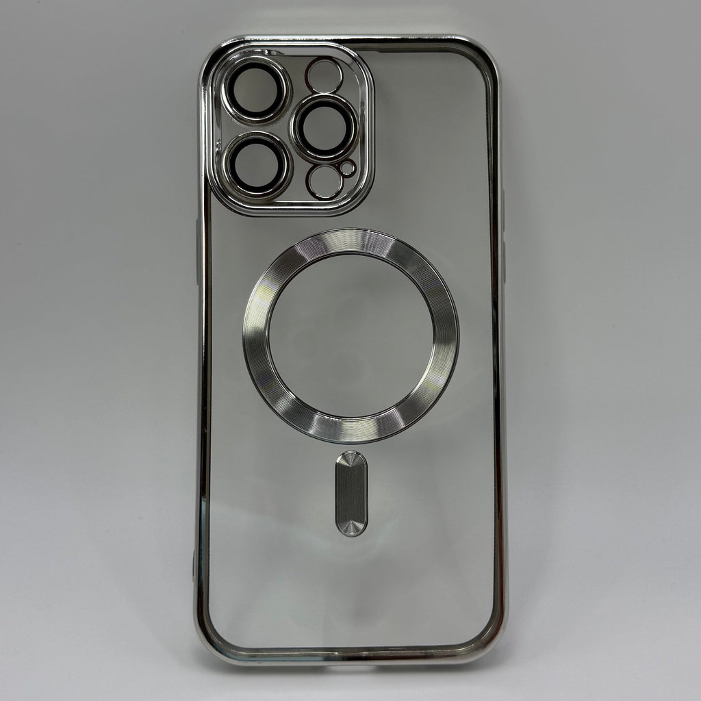 CASE IPHONE 13 PRO MAX BORDE METALIZADO MAGSAFE PLATEADO