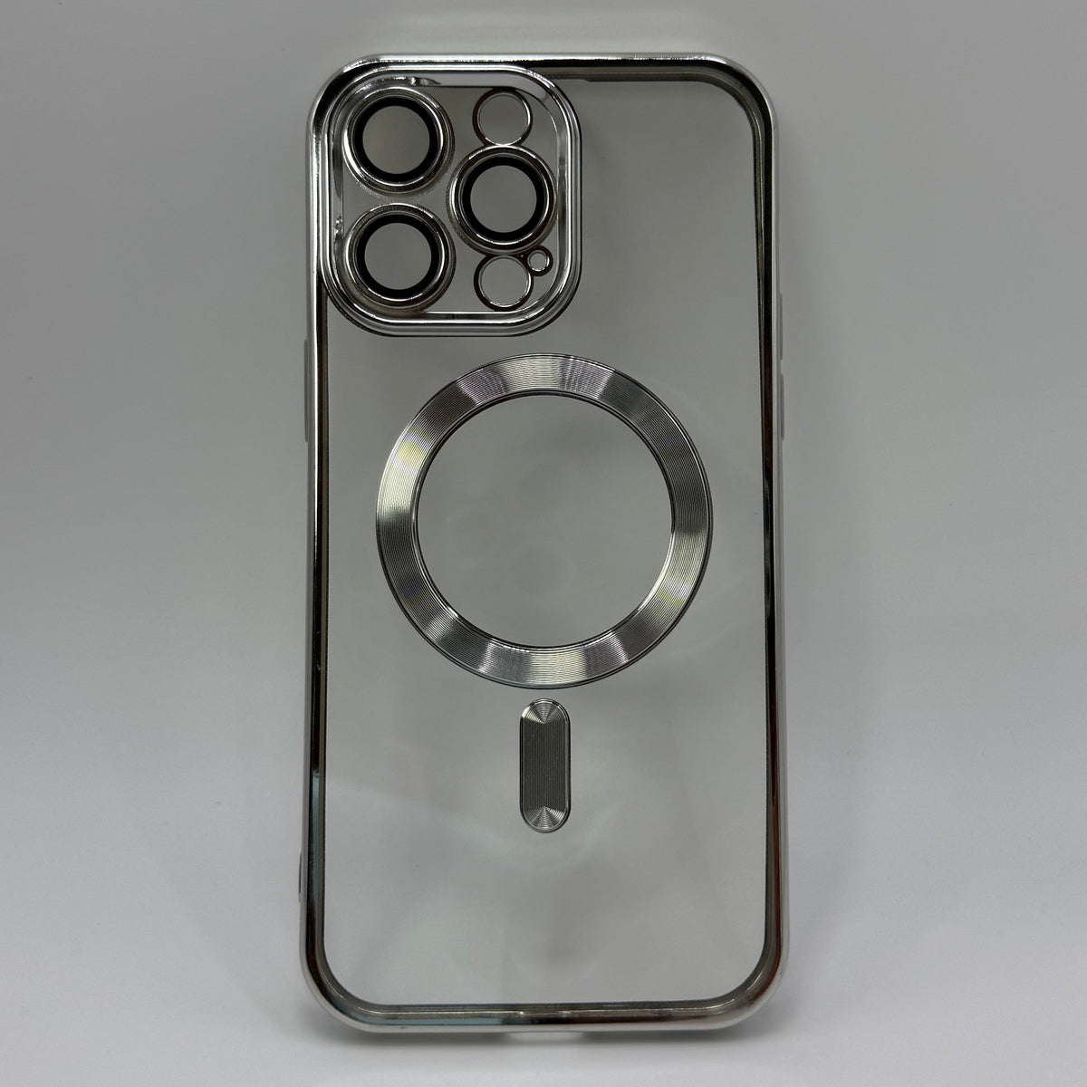CASE IPHONE 13 PRO MAX BORDE METALIZADO MAGSAFE PLATEADO