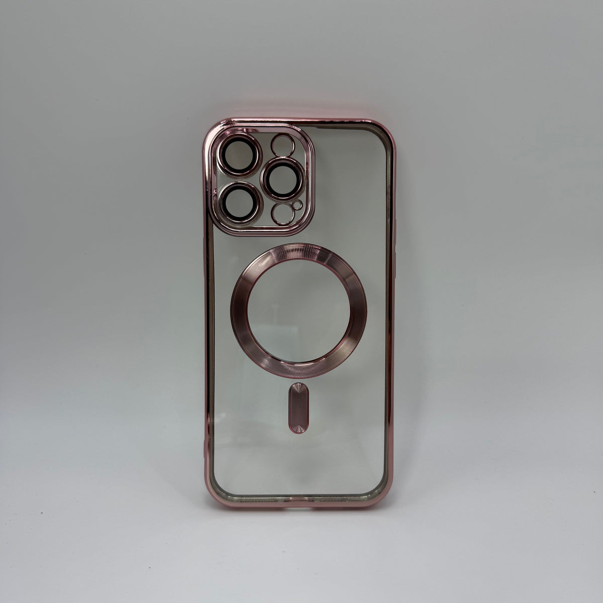 CASE IPHONE 15 PRO BORDE METALIZADO MAGSAFE ROSADO