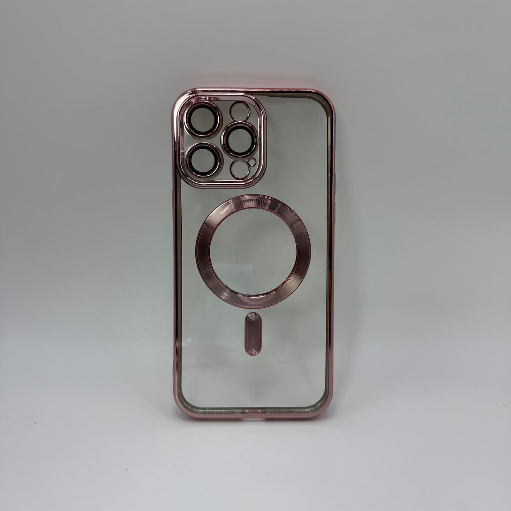CASE IPHONE 14 PRO BORDE METALIZADO MAGSAFE ROSADO