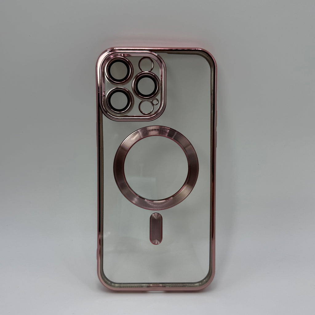 CASE IPHONE 13 PRO MAX BORDE METALIZADO MAGSAFE ROSADO