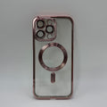 CASE IPHONE 13 PRO MAX BORDE METALIZADO MAGSAFE ROSADO