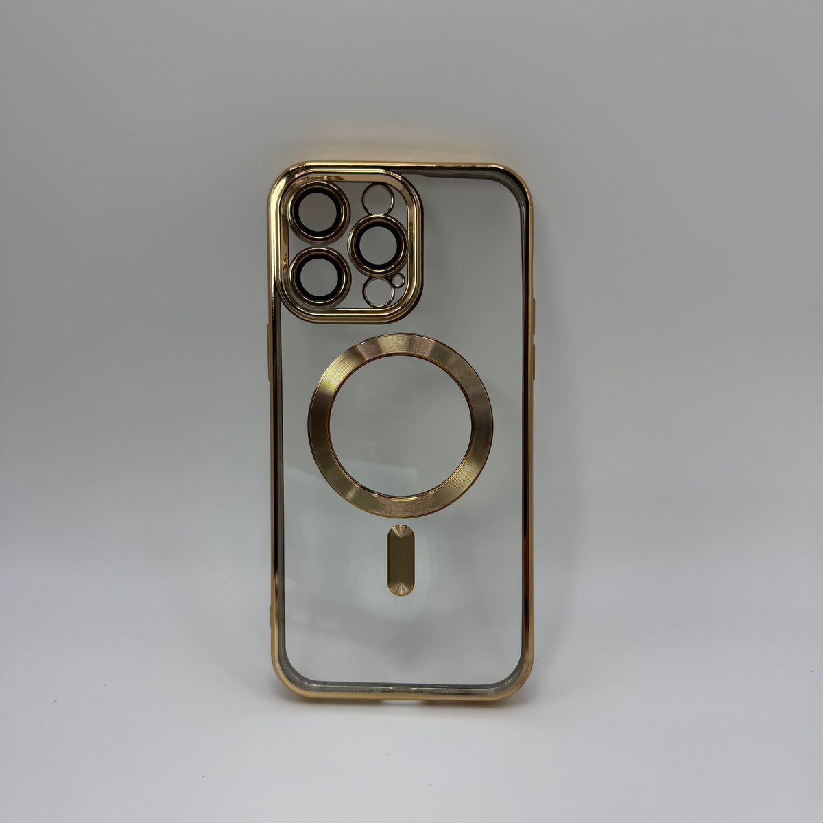 CASE IPHONE 14 PRO MAX BORDE METALIZADO MAGSAFE DORADO