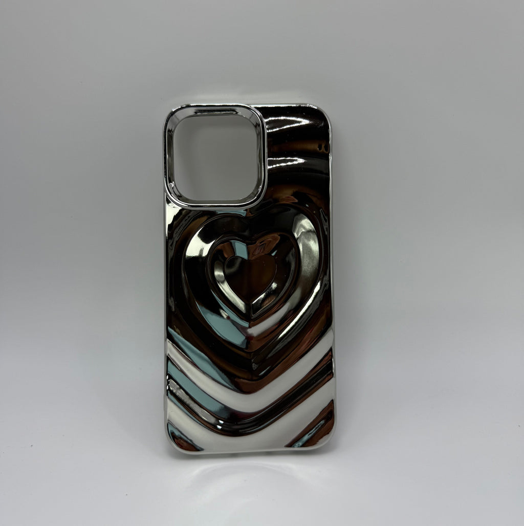 CASE IPHONE 15 PRO MAX LOVE 3D PLATEADO