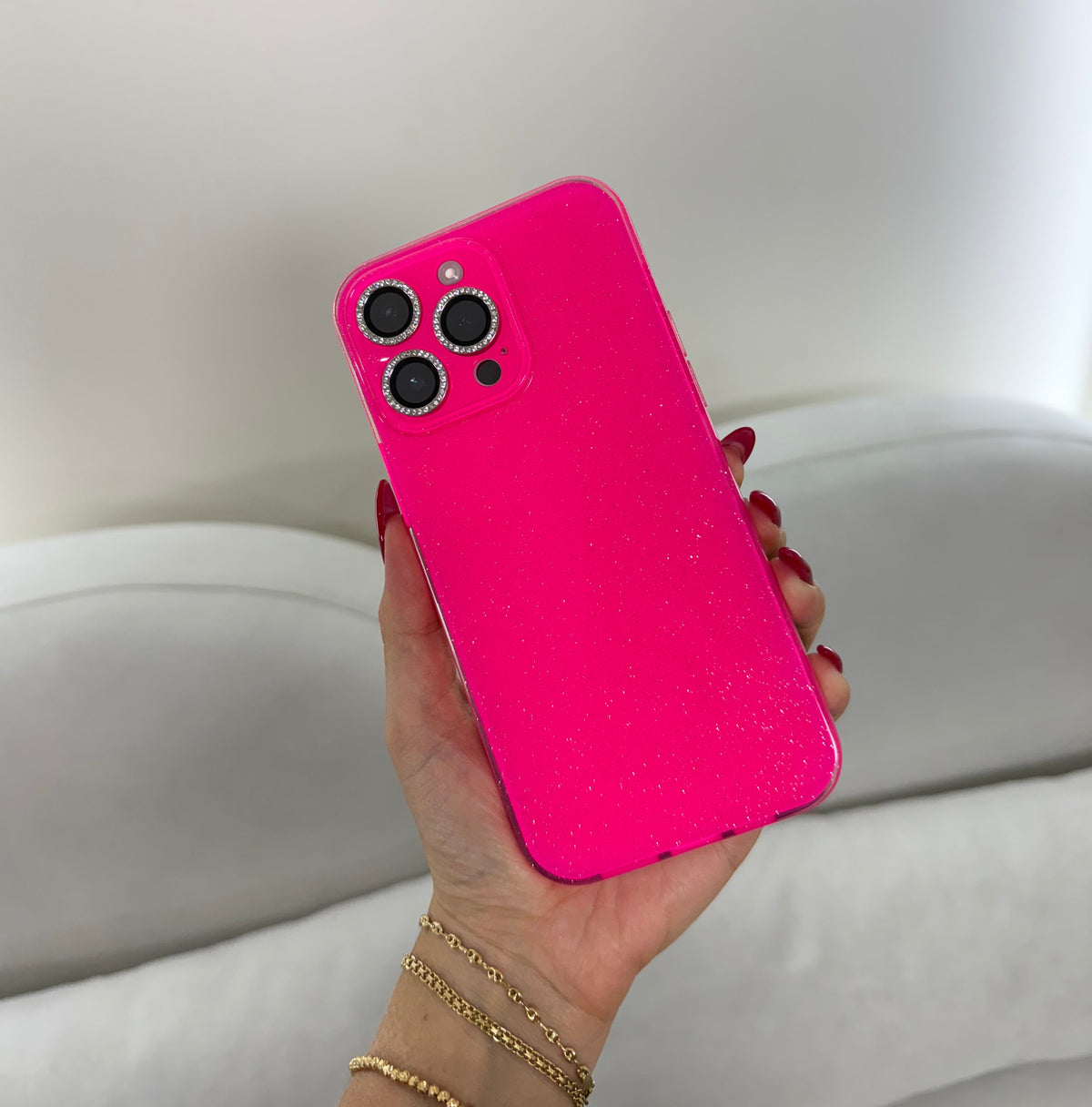 CASE IPHONE 14 PRO MAX DESTELLOS FUCSIA