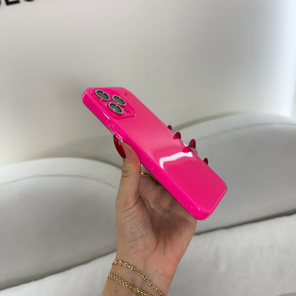 CASE IPHONE 12 PRO MAX DESTELLOS FUCSIA