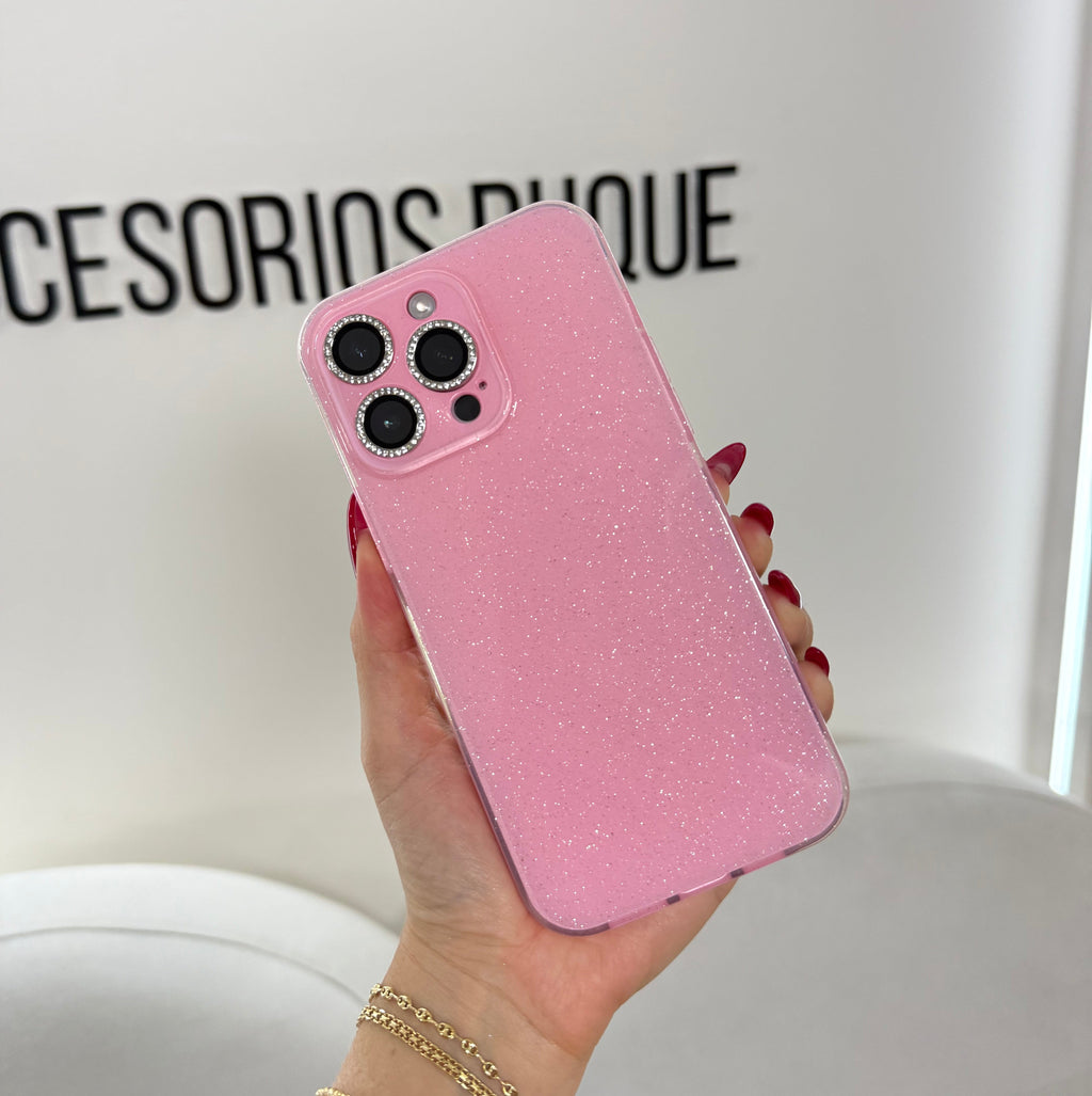 CASE IPHONE 14 PRO DESTELLOS ROSADO