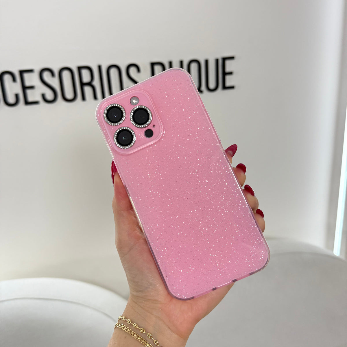 CASE IPHONE 14 PRO MAX DESTELLOS ROSADO