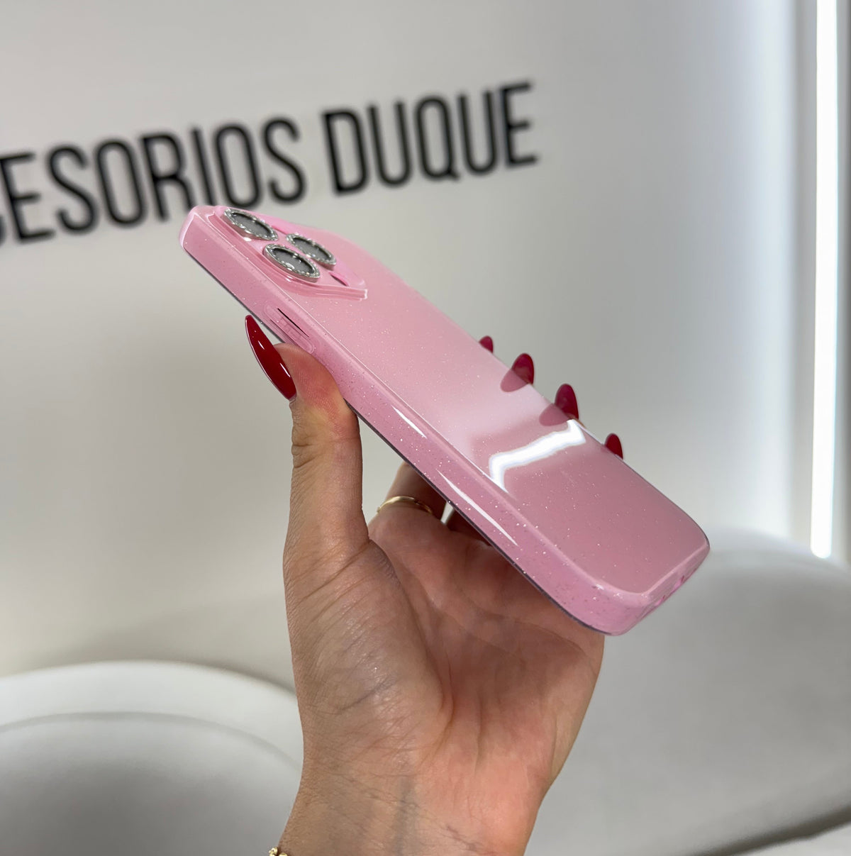 CASE IPHONE 13 PRO MAX DESTELLOS ROSADO