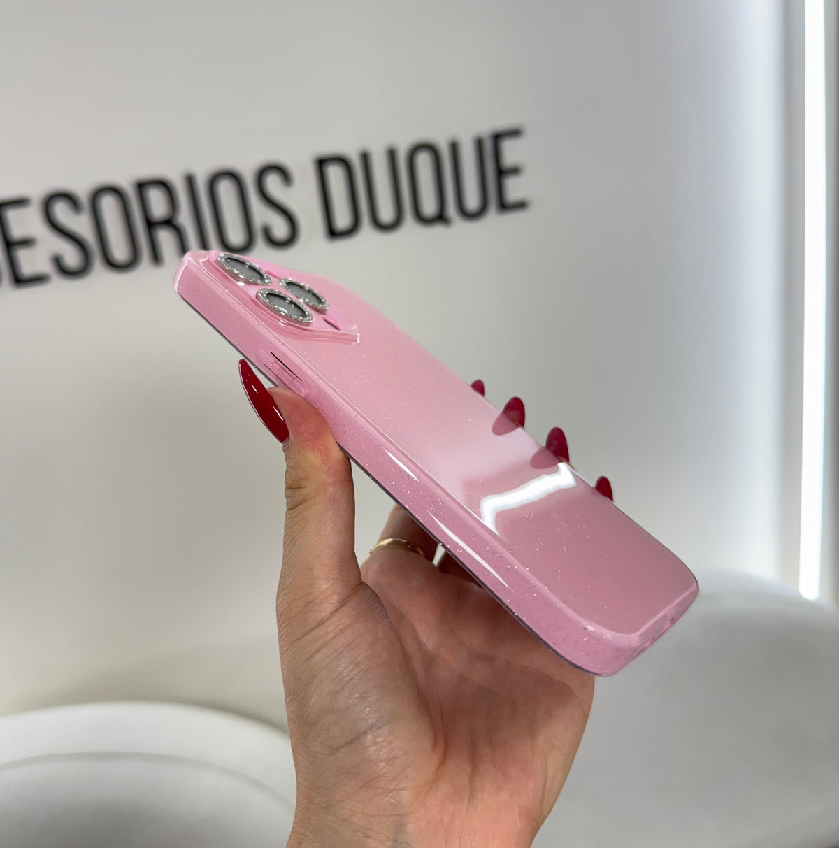 CASE IPHONE 14 PRO DESTELLOS ROSADO