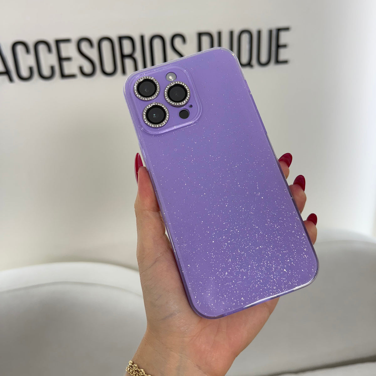 CASE IPHONE 14 PRO DESTELLOS LILA