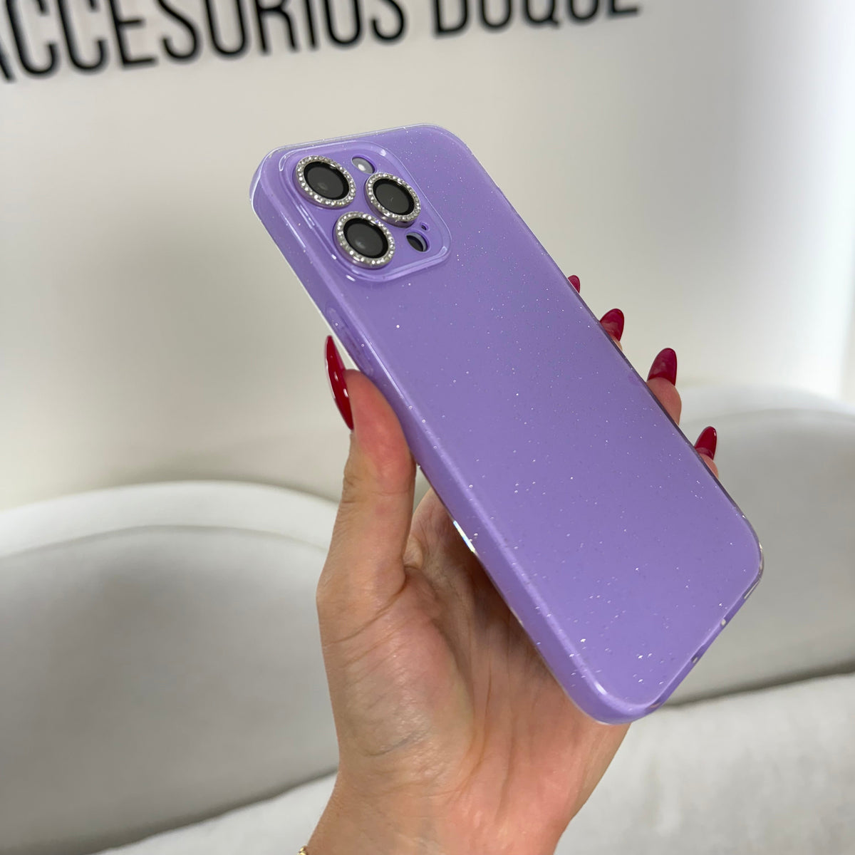 CASE IPHONE 13 PRO MAX DESTELLOS LILA