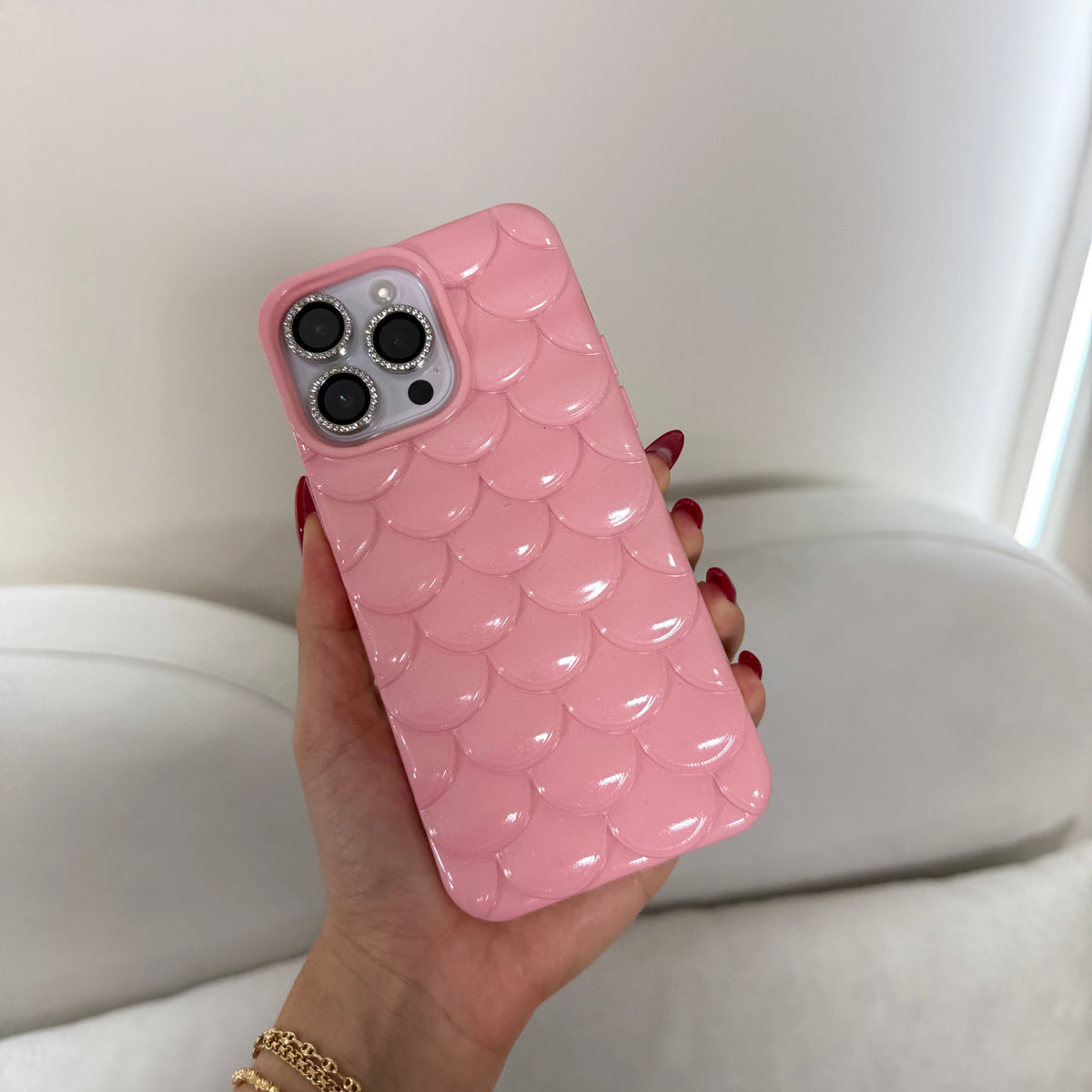 CASE IPHONE 14 PRO MAX ESCAMAS ROSADO